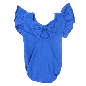 Romper de bebé con volantes en los hombros, leotardo de verano con lazo encantador, ropa infantil, servicio OEM, sin mangas, 100% algodón, tamaño personalizado - Product Image 2