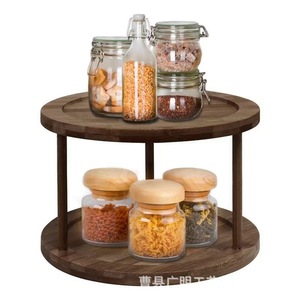 Solid Wood <b>Rotating</b> <b>Spice</b> <b>Rack</b> 25cm Diameter 2-Tier Bamboo Storage For Kitchen Condiments - Product Image 3
