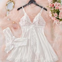 Ensemble de Lingerie Sexy pour Femmes Style Européen et Américain, Caraco en Dentelle à Col en V Multicolore, Vente en Gros