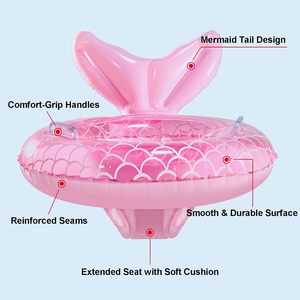 Bouée de sauvetage gonflable en PVC écologique en forme de queue de sirène rose pour enfants, siège de bain de sécurité pour bébé - Product Image 2