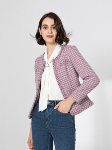 MINZESTYLE <span class=keywords><strong>Blazer</strong></span> Elegante da <span class=keywords><strong>Donna</strong></span> Autunno/Inverno Primavera in <span class=keywords><strong>Tweed</strong></span> a Quadri con Maniche Lunghe e Bordi Grezzi - Product Image 2
