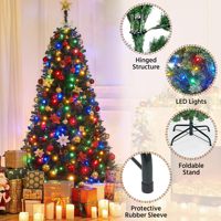 Sapin de Noël artificiel pré-éclairé de 1,2 à 2,7 m, branches pliables, lumières LED multicolores, pointes de branches riches, support métallique