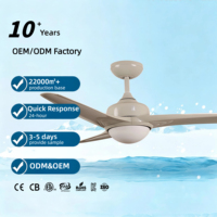Ventilateur de plafond LED moderne nordique avec moteur DC, télécommande, 3 pales métalliques, 6 vitesses, intensité variable, faible bruit, couleur 3000K-6000K