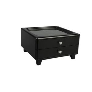 DS High Gloss <b>Black</b> Rectangle 2 Layers Crafted Storage Customized Wood Jewelry Gift <b>Box</b> - Product Image 3