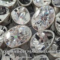 Moissanite synthétique (créée en laboratoire) de couleur DE VVS1, taille poire/ovale, effet de couleur/brillance DEF, blanc clair, certifiée par un tiers