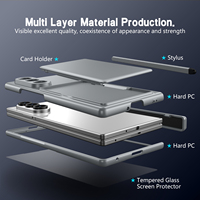 Étui de protection à charnière pour Samsung Galaxy Z Fold 5 6 7 8 Ultra avec emplacements pour cartes, emplacement pour stylet et protection d'écran en verre trempé