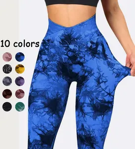 Pantalones de Yoga sin costuras para mujer, ropa Sexy de cintura alta con corte en v, ajustados, de realce, para entrenamiento y Fitness