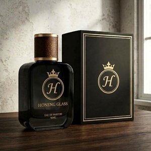 Botella de Perfume Cuadrada de Vidrio Transparente Negra de Alta Calidad, Impresión Personalizable con Tapa - Product Image 1