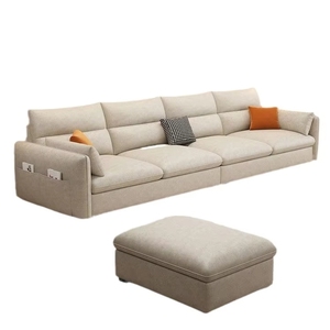 Divano Sezionale Moderno <span class=keywords><strong>Contemporaneo</strong></span> a 2 Posti a L, Imbottito in Spugna, Gambe in Legno, Arredamento Soggiorno, Design Cinese, Materiale in Tessuto - Product Image 1