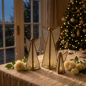 2026 <b>Christmas</b> & Easter Angel Shape Brass Glass <b>Tea</b> <b>Light</b> Candle Holders in 3 Sizes Handmade Lead Free for Tabletop Home Decor - Product Image 4