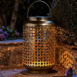 Ramazan festivali dekorasyon mum ışığı lamba el hazırlanmış klasik fas fener asılı Metal fener