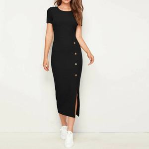 ชุดเดรสปาร์ตี้ผ้าออร์แกนิคแบบมีกระดุมผ่าชายเสื้อเข้ารูปสำหรับฤดูร้อน - Product Image 5