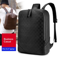 Sac à dos cylindrique coréen en PU gaufré pour homme avec sangle à coussin d'air, sac de voyage d'affaires pour ordinateur portable avec fermeture éclair