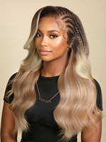 Perruque Lace Front 13x6 Pré-tressée Brunette avec Mèches Blondes, Ondulations Souples, Raie Latérale et Baby Hair, Facile à Poser et Prête à Porter