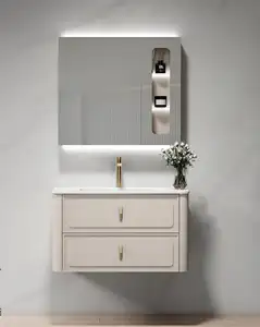थोक बाथरूम सेट पैनल प्लाईवुड बाथरूम फ्लोटिंग वैनिटी कैबिनेट पेंटिंग लकड़ी की लक्जरी आधुनिक होटल अनुकूलित आकार