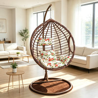Fauteuil suspendu en rotin pour une personne avec support, chaise balançoire d'extérieur pour patio, hamac avec coussin épais pour balcon et jardin