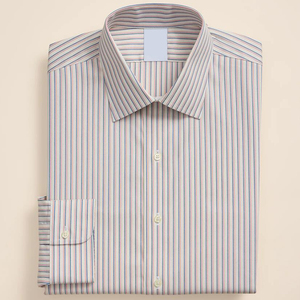 Chemises habillées pour hommes en Spandex/Polyester écologiques, à col rabattu, manches longues, en tissu Oxford rayé, infroissables, à motif pointillé - Product Image 2