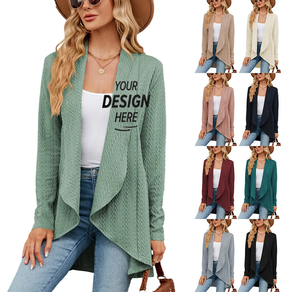 HG35003 Fashion High Quality Casual Thick Sweater Jacket Rayon Blank Custom Knitted Long Cardigan Sweater for Women
