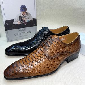 Chaussures habillées légères et antidérapantes pour hommes en cuir Oxford 2026, en cuir de vachette pleine fleur, haut de gamme, motif peau de serpent, pour affaires - Product Image 2