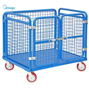 Vente de cages de stockage personnalisées en métal avec roues chariot d'entrepôt de tapis conteneur à roulettes