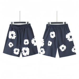 Shorts en jean imprimé floral en mousse Kapok de marque américaine tendance, style streetwear FOG, 100 % coton, avec cordon de serrage - Product Image 4
