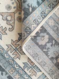 Hand-Knotted <b>Wool</b> Rug Handmade Area Rug in Blue and <b>Brown</b> for Bedroom Living Room Dining Area & Office - Product Image 3