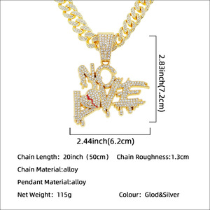 Collares y Colgantes de Hip Hop Cubano NO LOVE para Hombres y Mujeres, Collares con Diseño de Corazón Roto, Joyería Iced Out Bling - Product Image 6