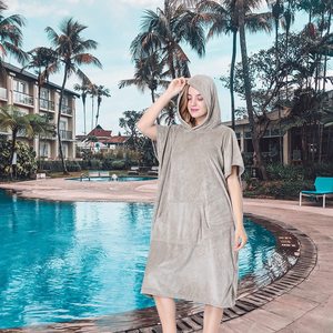 Hot Sell Microfiber Coral Fleece Adults Hooded Surf Poncho <b>Changing</b> <b>Robe</b> <b>Swimming</b> Pool Change Beach Surf Poncho Towel - Product Image 6