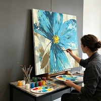 Nature morte Fleurs bleues Peinture sur toile de lin DIY par numéros Peinture acrylique Impression numérique pour débutants Décoration intérieure