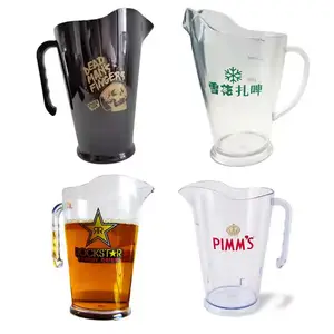 High Quality 1.5L 1.8L 3L Clear Blue Black Plastic Ice Beer Jug Juice Water Pitcher With Handle