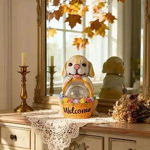 Güneş enerjili karşılama köpek reçine heykel, bahçe yolu için sevimli hayvan heykeli, sıcak hoş geldin yazısı ile açık parti dekor - Product Image 3