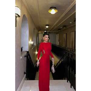 Vestido de Gala Rojo con Lazos, Tirantes Finos, Largo hasta el Suelo, Estilo de Fiesta para Novias, Tallas Grandes, Decoración Drapeada, Suministro ODM - Product Image 2