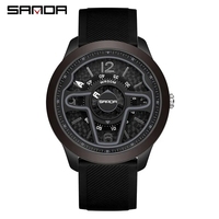 Sanda 9023 Jam Tangan Silikon Hijau Bisnis Fashion Pria dengan Gerakan Kuarsa, Kalender, Tahan Guncangan, dan Tahan Air.