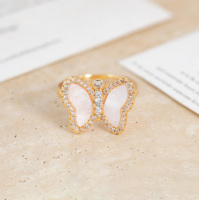 Bague de mariage vintage en nacre plaquée or 18 carats, anti-ternissement, avec papillon et zircon cubique, pour femme - Anillos