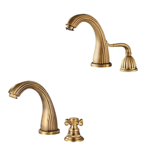 Robinet de lavabo de salle de bain de luxe en laiton massif de style antique Libert Designer, double poignée, 3 trous, avec cartouche céramique, garantie 5 ans, pour baignoire - Product Image 1