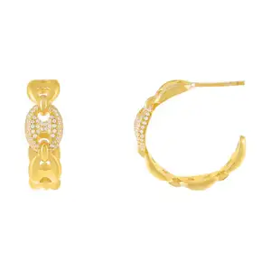 Fashion Jewelry 18K Gold Silver Plated geometric oval beaded Link Chain CZ 24MM Hoop Earrings