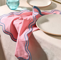 Nouveau confort lin lin sensation rose chaud nappe napperons broderie rose chaud serviettes en papier uni coton tissu Tables durables