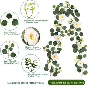 Plantas Artificiales de Ratán de Seda Verde, Simulación de Ratán, Ecológicas, 2.5m, Decoración para Mesa de Exterior, Guirnalda Colgante de Pared, Rosa Navideña - Product Image 5