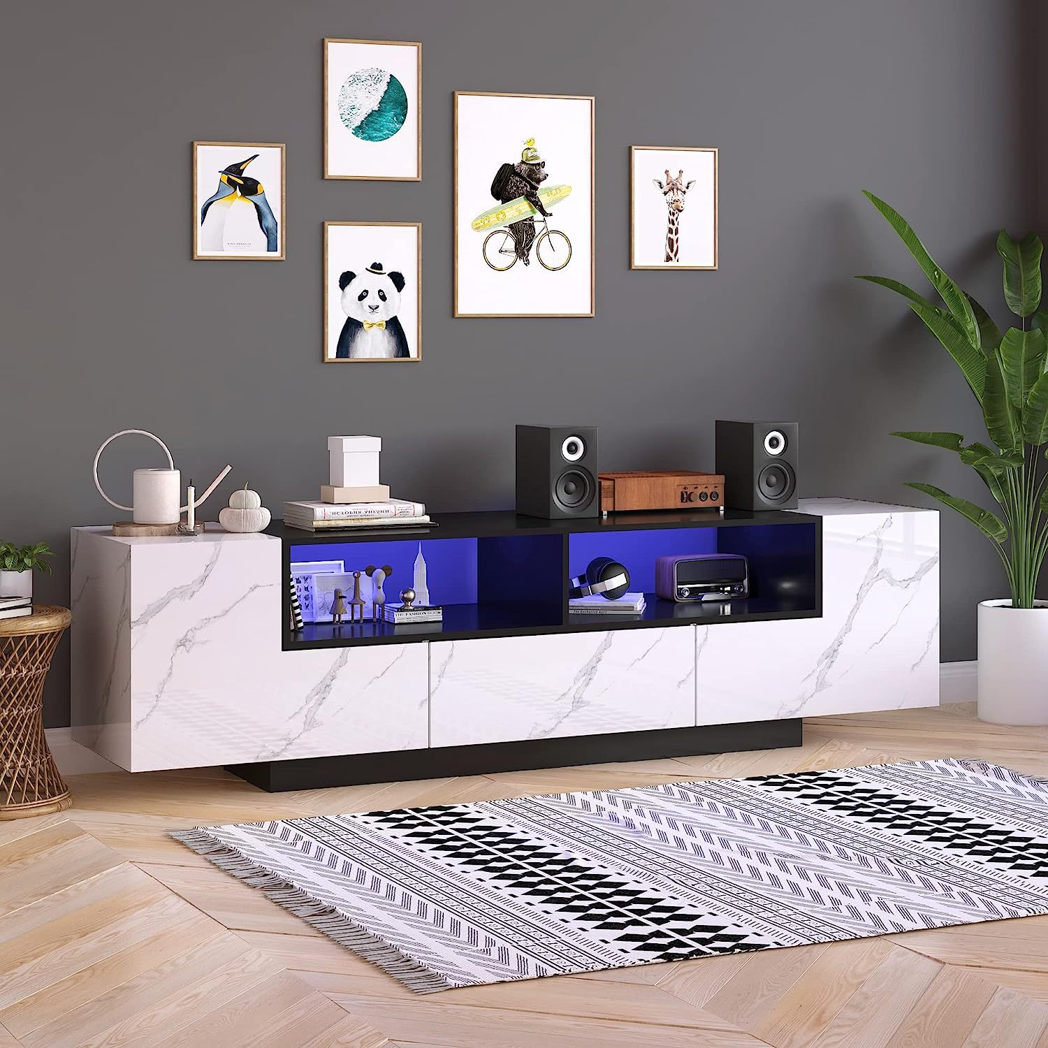 modern luxury marble tv wall unit with led lights