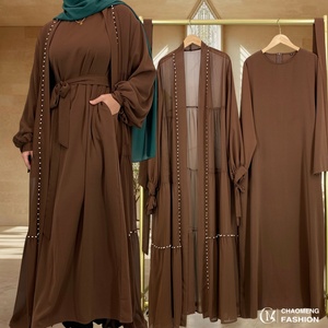 On Sale 2PCS Abaya Set High Quality Chiffon Open Abaya With Nida Simple Dress Elegant Women Muslim <b>Islamic</b> Dubai Set 1964+6597# - Product Image 1