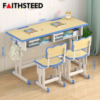 Ensemble de bureau d'étude à domicile pour deux enfants, hauteur réglable, avec chaises en bois, bord bleu, pour chambre à coucher et devoirs