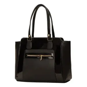 Bolsa de compras grande de yute negro Fana Itzira con bolsillo con cremallera para mujer - Product Image 1