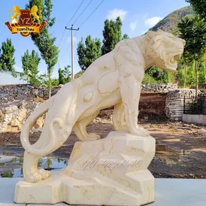 Trang trí ngoài trời tùy chỉnh kích thước lớn Tay Chạm Khắc Đá điêu khắc động vật Ai Cập màu be Đá Cẩm Thạch Tiger tượng