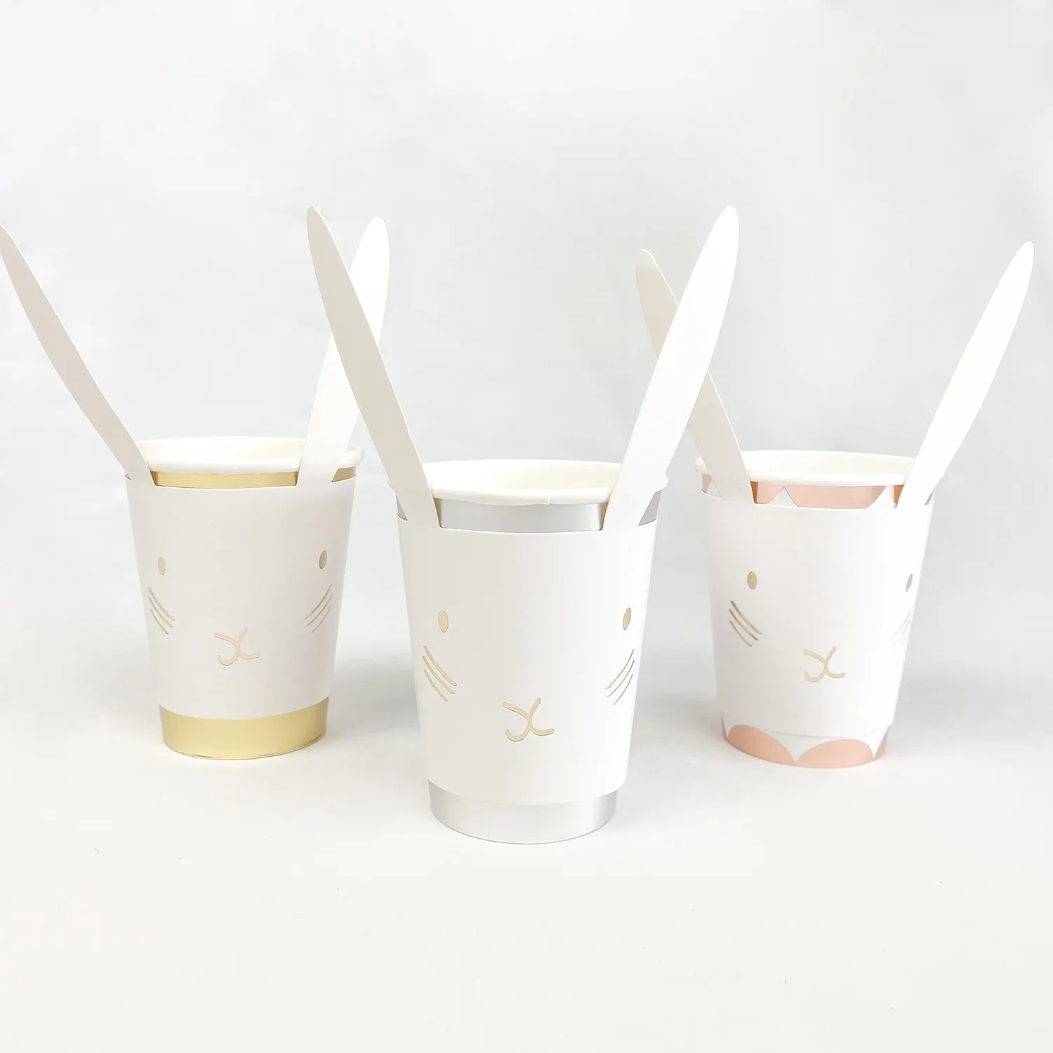 Custom Disposable Pastel Bunny Sleeves with Shiny Gold Foil Adorable Rabbit Sleeves for Easter Eco-friendly for Parties