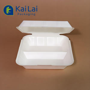 Boîte à lunch en papier kraft à <span class=keywords><strong>2</strong></span> compartiments personnalisée, vente en gros, biodégradable, blanche/à usage pour les nouilles, contenants à emporter en papier à clapet - Product Image 2