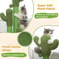 Arbre à chat moderne et classique de luxe avec 3 balles suspendues, design cactus, en bois, peluche et sisal, griffoir d'intérieur pour chat