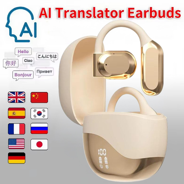 Hot Selling Ai Translator Earbuds 144 Languages Ear Hook Open air Conduction Tws BT Wireless Smart Translate Earphone