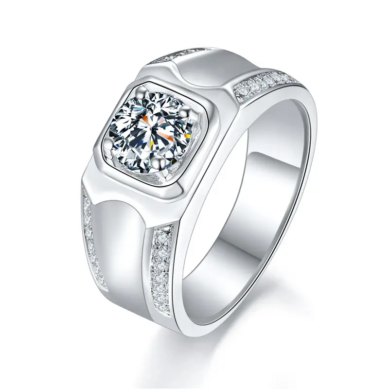 หนึ่งกะรัต S925เงินเว้าคู่แถววงเพชรน้ำค้างแข็ง Moissanite แหวนแหวนแต่งงานของผู้ชาย