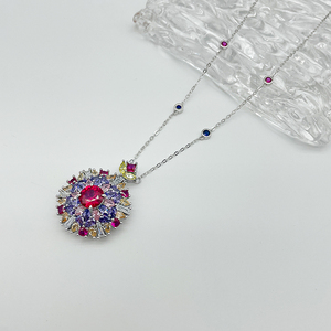 Sang trọng S925 Sterling Silver <span class=keywords><strong>Ruby</strong></span> Kim Cương Vòng cổ dát với Zircon Mặt dây chuyền đồ trang sức bên giáng sinh Quà Tặng - Product Image 4