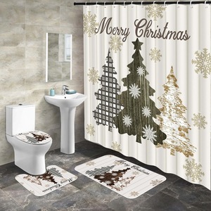 Cortina de Ducha de Poliéster con Estampado Digital de Árboles de Navidad Blancos y Copos de Nieve, Impermeable, Personalizada, Venta al por Mayor - Product Image 5